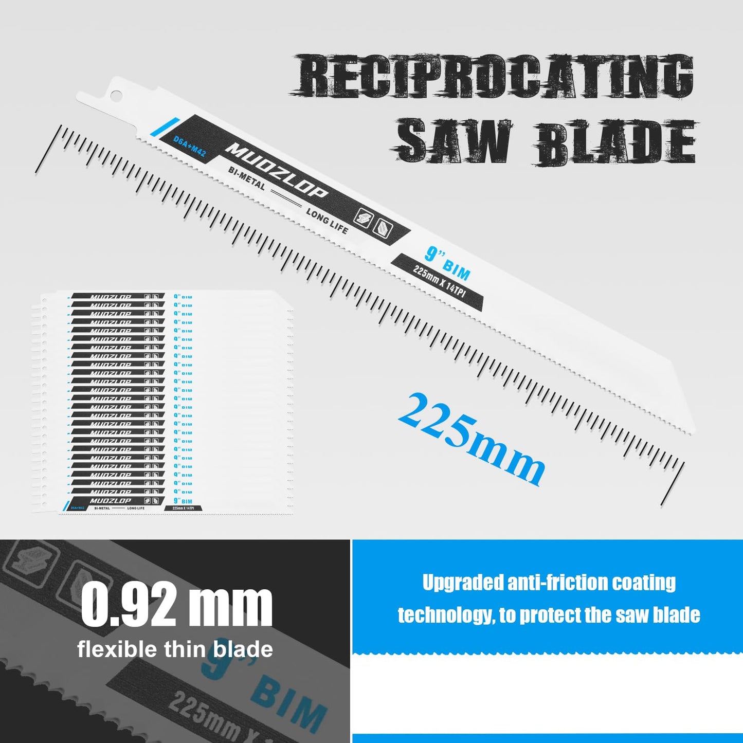 5 Pack 9 inch Reciprocating Saw Blades Set, 6TPI High Carbon Saw Blades, Woodcutting Saw Blades with Organizer Case (5, 6TPI/9 inch)