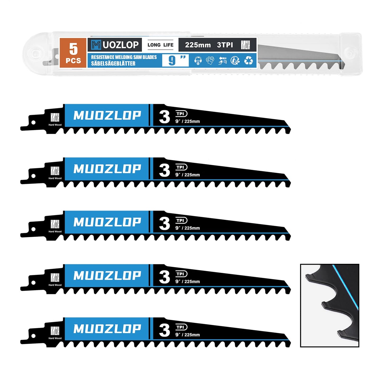 2 Pack 12 inch Reciprocating Saw Blades Set，3 TPI High Carbon Saw Blades for Wood Cutting ，Saw Blades with Organizer Case (2, 3T/12inch)