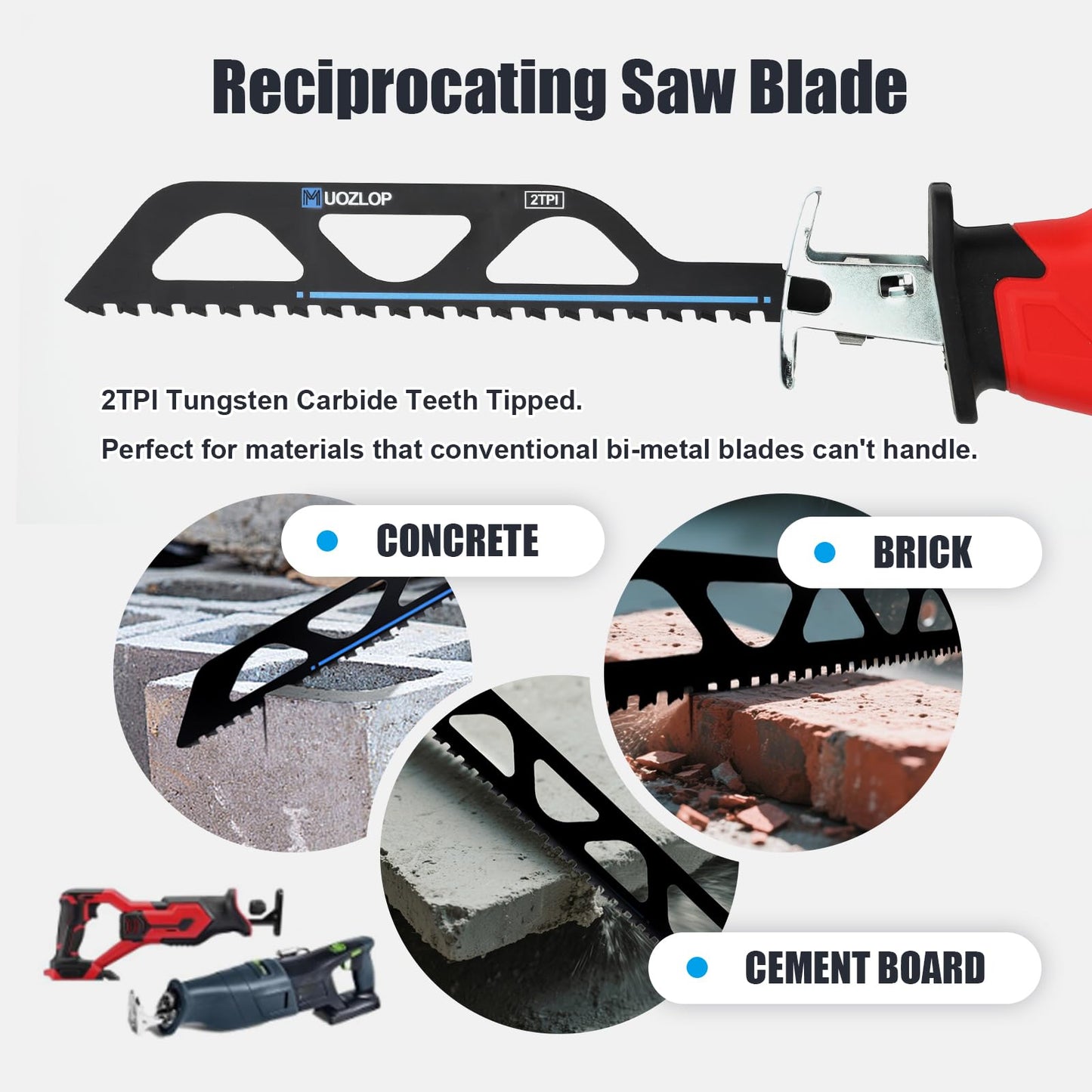 12 inch Masonry Reciprocating Saw Blades,2TPI Carbide Blade Strong teeths for Cutting Brick, Cement, Porous Concrete，3 Pack (3, 12 inch)