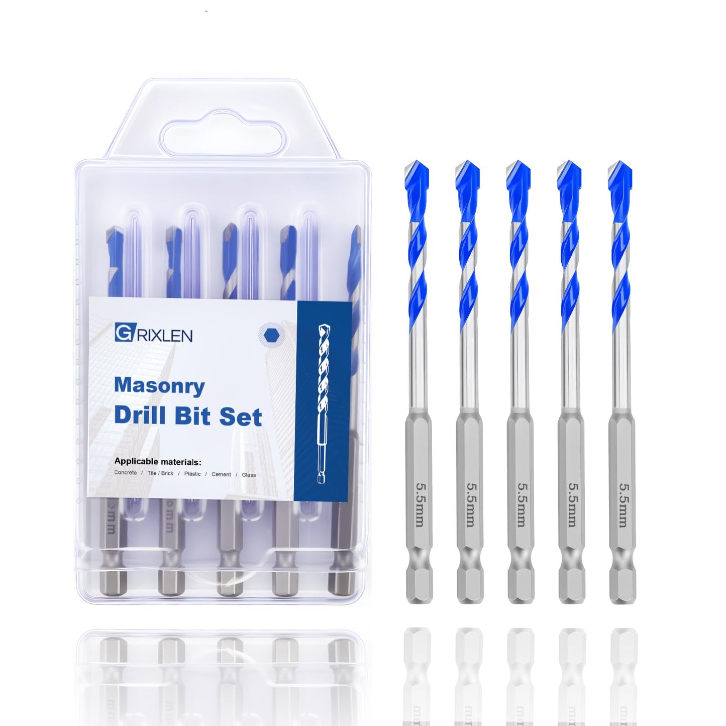 5 Pack 5/32" Masonry Drill Bit Set,Concrete Drill Bit Set,Concrete Drill Bits for Concrete, Tile,Brick, Cement,Glass (Hex Shank, 5/32 inch（ 5 Pack ）)