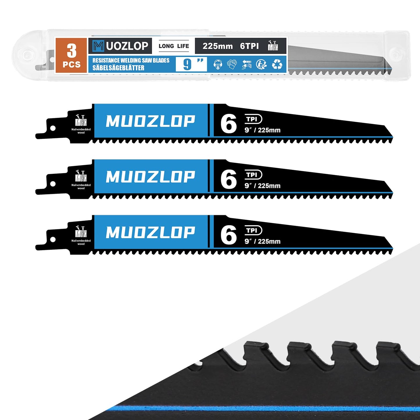 2 Pack 12 inch Reciprocating Saw Blades Set，3 TPI High Carbon Saw Blades for Wood Cutting ，Saw Blades with Organizer Case (2, 3T/12inch)