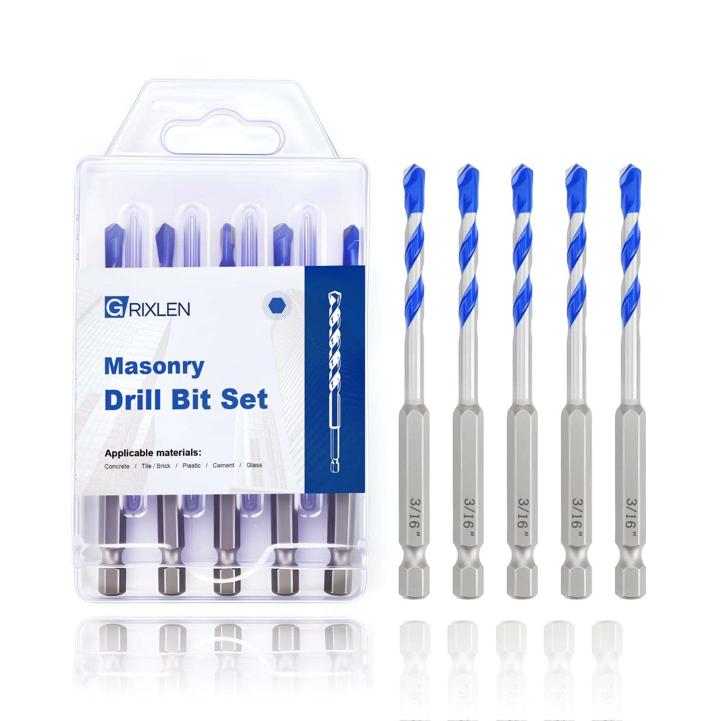 5 Pack 5/32" Masonry Drill Bit Set,Concrete Drill Bit Set,Concrete Drill Bits for Concrete, Tile,Brick, Cement,Glass (Hex Shank, 5/32 inch（ 5 Pack ）)
