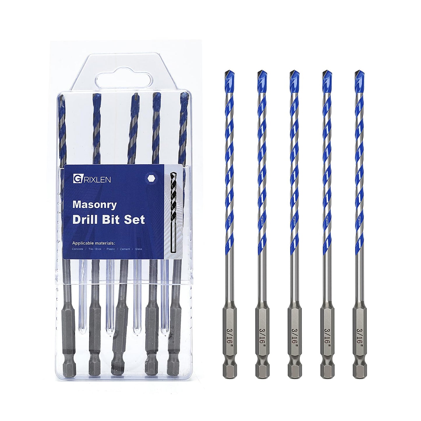5 Pack 1/8 inch Masonry Drill Bit Set,Concrete Drill Bit Set with Hex Shank,Carbide Tip Drill Bits for Concrete, Cement, Tile,Brick, Plastic and Ceramic (1/8"（5 Pcs）)