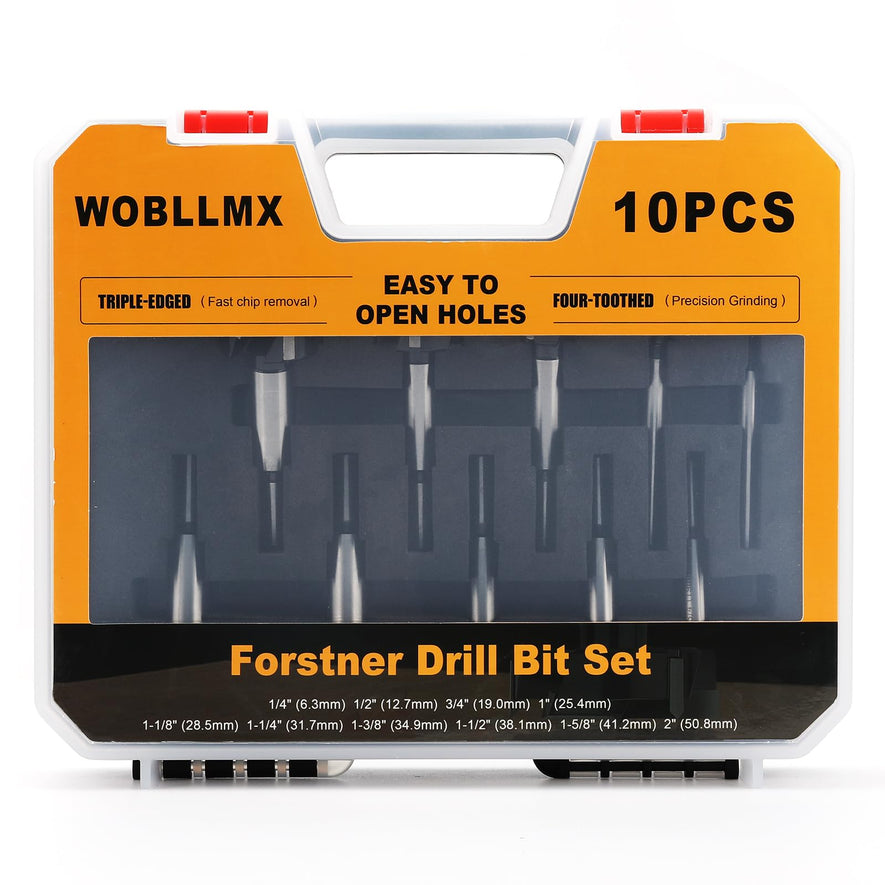 10PCS Forstner Drill Bit,Triple Flute Tungsten Carbide Tipped - for Hard Wood,Soft Wood Woodworking Hinge Cutter Tool Kits for Veneered Plywood Plastic