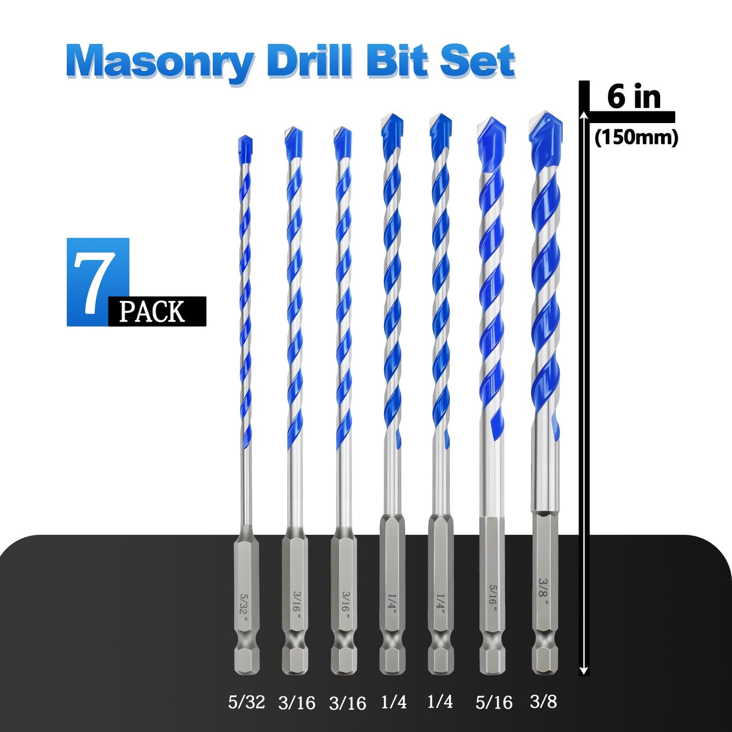 5 Pack 5/32" Masonry Drill Bit Set,Concrete Drill Bit Set,Concrete Drill Bits for Concrete, Tile,Brick, Cement,Glass (Hex Shank, 5/32 inch（ 5 Pack ）)