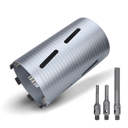 76 mm Diamant-Trockenbohrkrone, 254 mm Bohrtiefe, 5/8"-11 Gewinde Kernbohrer für Beton Mauerwerk Ziegelstein, inklusive 3 Adapter SDS Plus, SDS Max und Sechskant (76 mm)