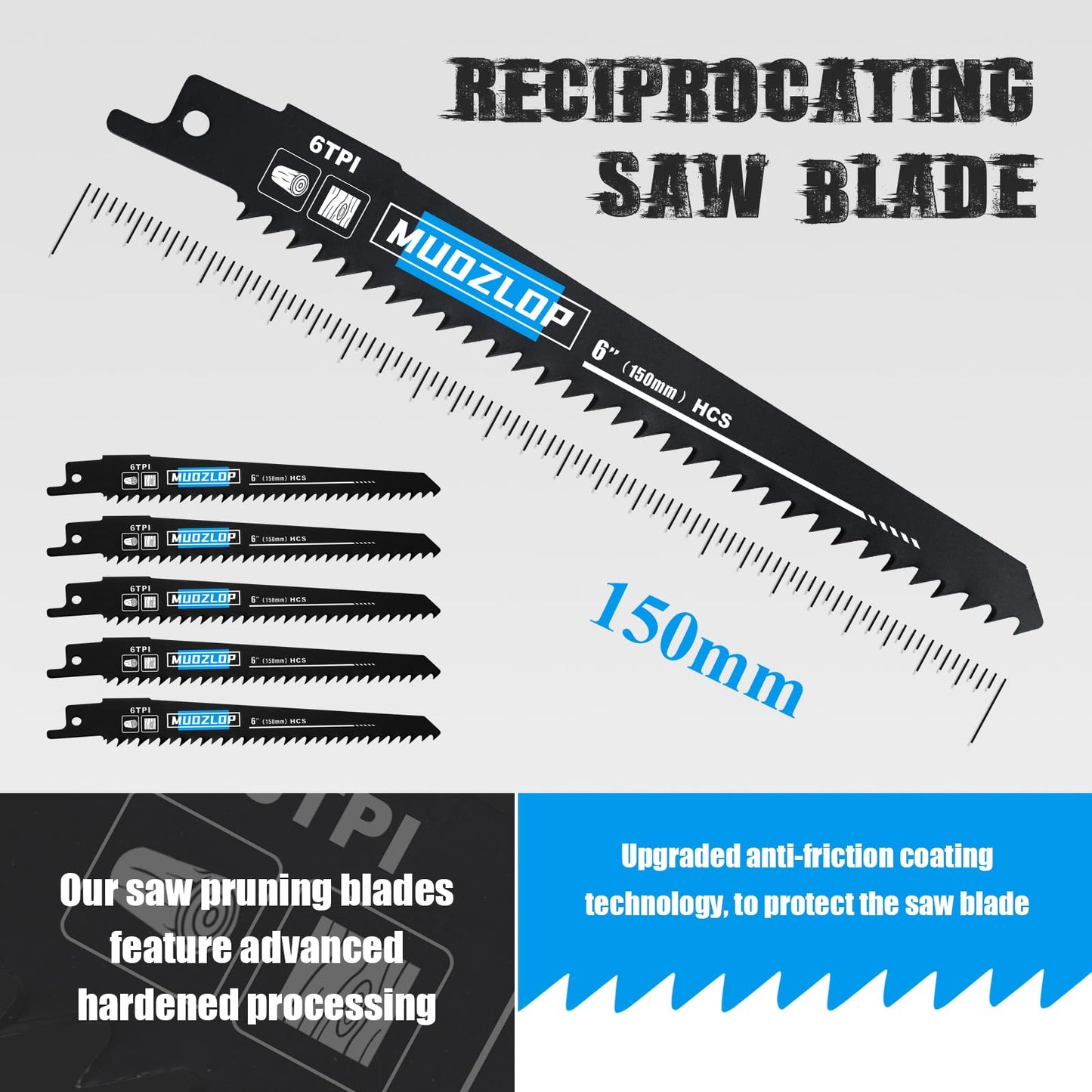 5 Pack 9 inch Reciprocating Saw Blades Set, 6TPI High Carbon Saw Blades, Woodcutting Saw Blades with Organizer Case (5, 6TPI/9 inch)