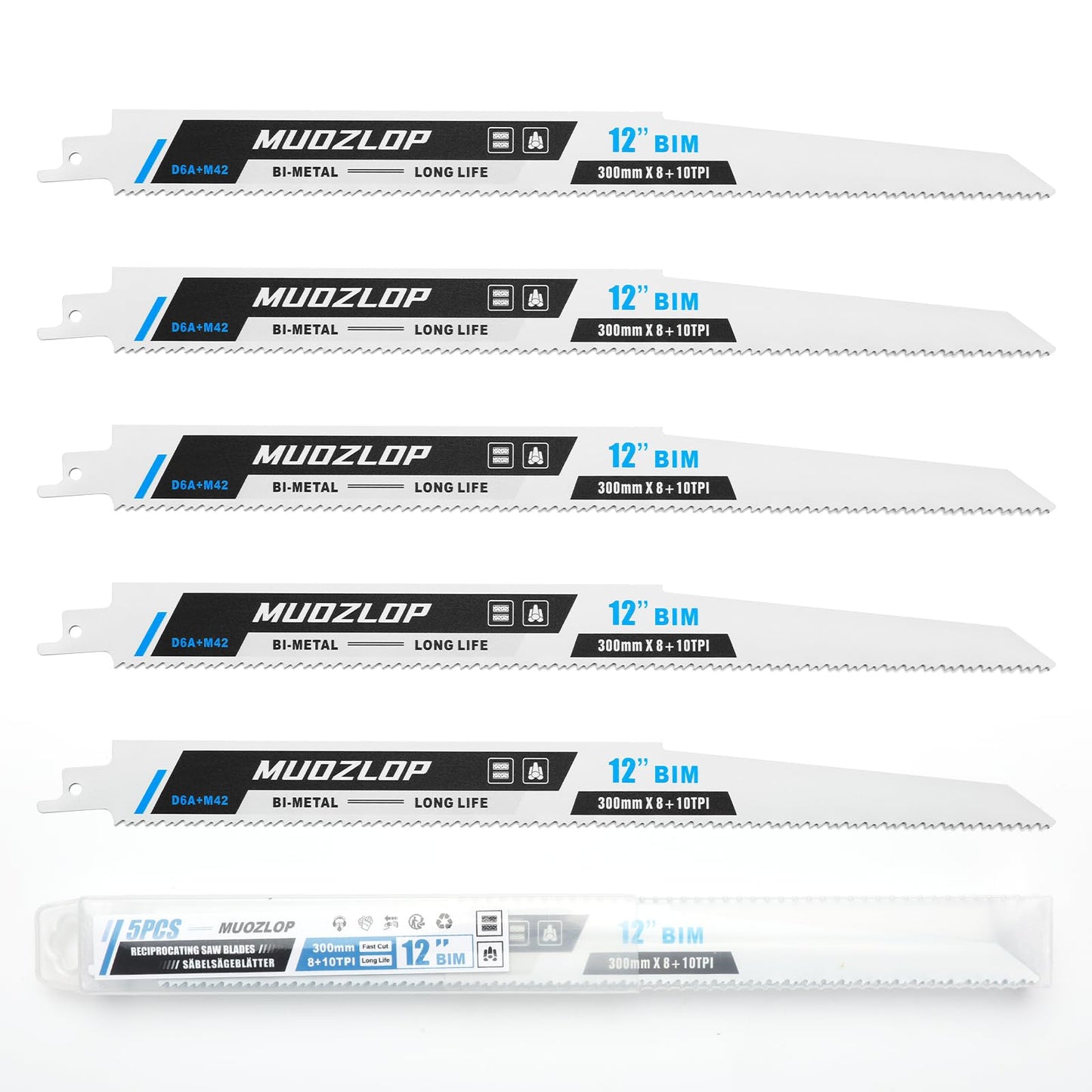 5 Pack 9 inch Reciprocating Saw Blades Set, 6TPI High Carbon Saw Blades, Woodcutting Saw Blades with Organizer Case (5, 6TPI/9 inch)