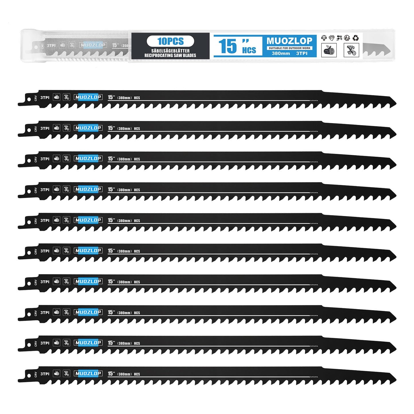 5 Pack 9 inch Reciprocating Saw Blades Set, 6TPI High Carbon Saw Blades, Woodcutting Saw Blades with Organizer Case (5, 6TPI/9 inch)