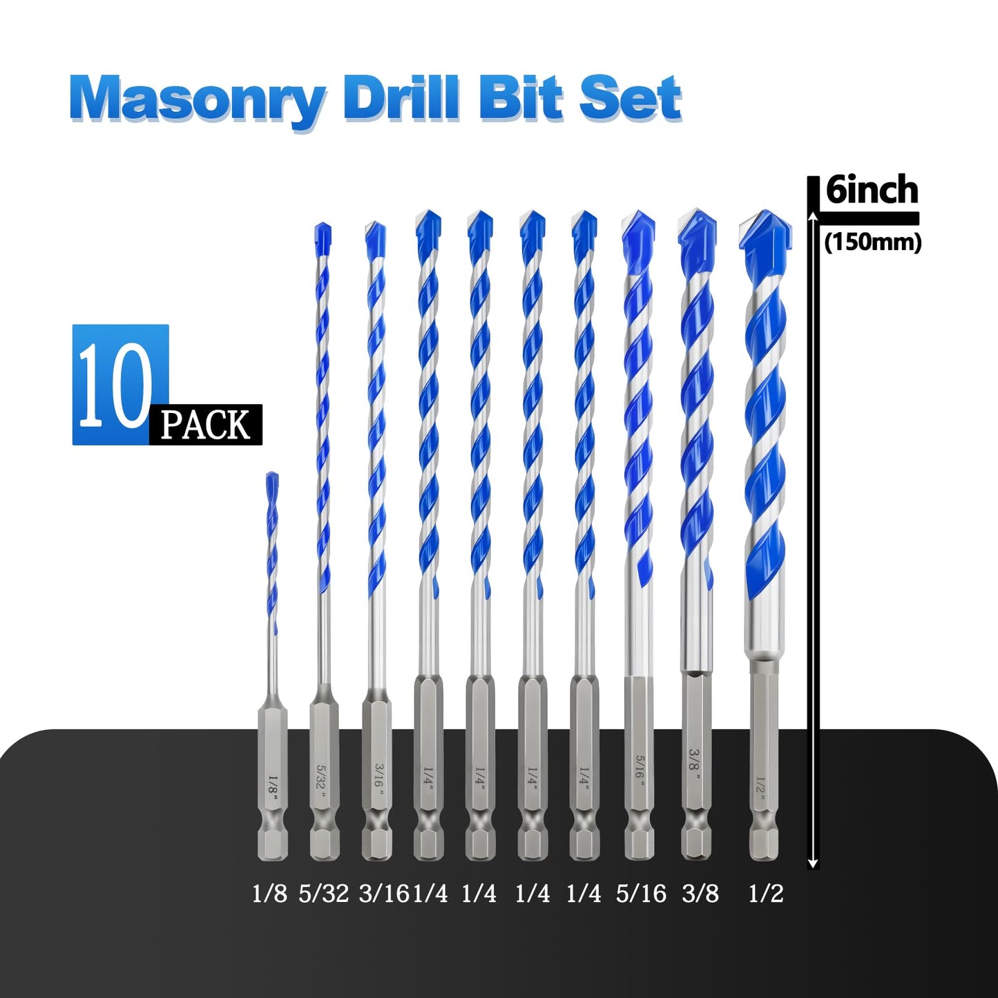 5 Pack 5/32" Masonry Drill Bit Set,Concrete Drill Bit Set,Concrete Drill Bits for Concrete, Tile,Brick, Cement,Glass (Hex Shank, 5/32 inch（ 5 Pack ）)