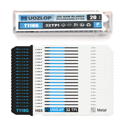 MUOZLOP 20tlg. Stichsägeblätter, 21TPI Stichsägeblätter mit Aufbewahrungsbox, T-Schaft Stichsägeblätter zum Metallschneiden (20tlg. T118A)