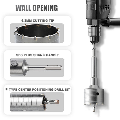 3 Zoll / 75mm Betonlochbohrer mit SDS Plus Aufnahmeschaft, 6.3mm Hartmetallspitze für Beton Zement Mauerwerk