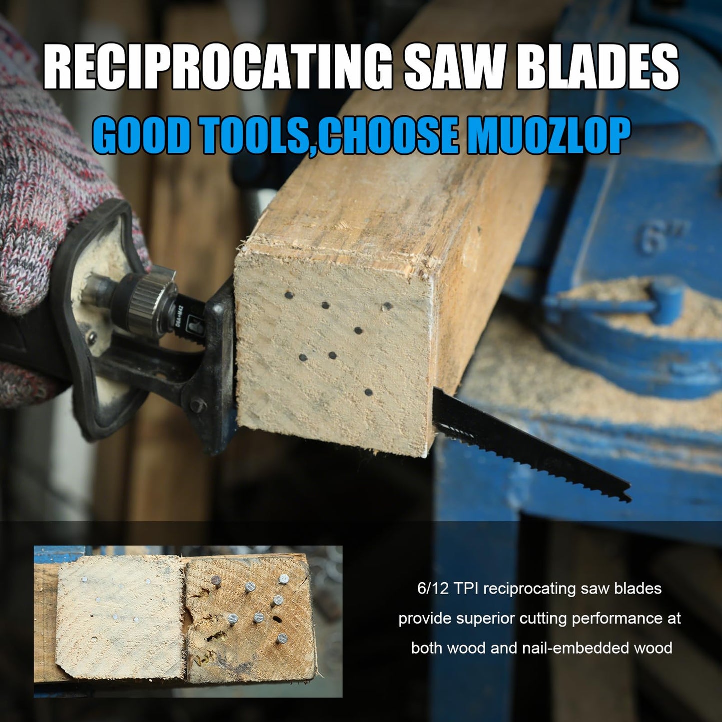 5 Pack 9 inch Reciprocating Saw Blades Set, 6TPI High Carbon Saw Blades, Woodcutting Saw Blades with Organizer Case (5, 6TPI/9 inch)