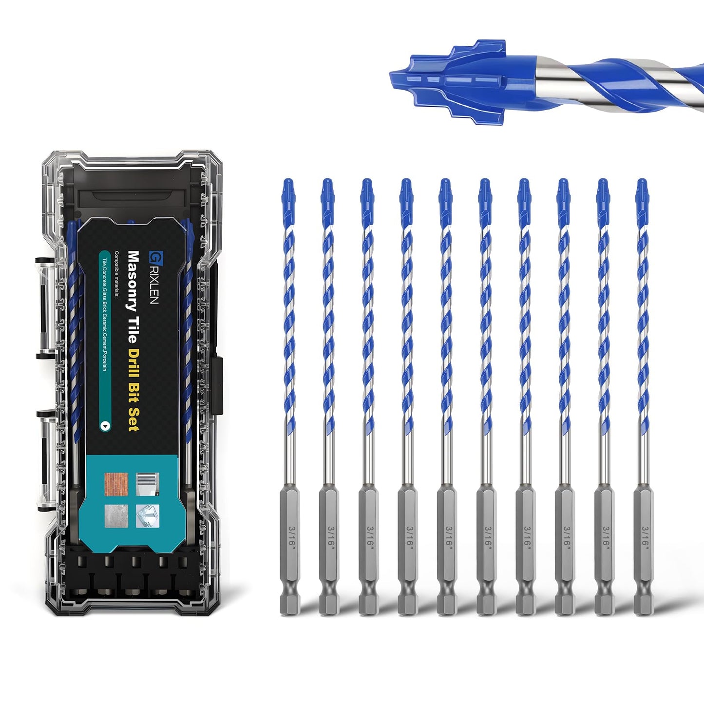 5 Pack 3/16" Tile Drill Bits, Hex Shank Step Masonry Drill Bits for Tile,Concrete, Porcelain,Brick, Glass, Cement, 6" Length