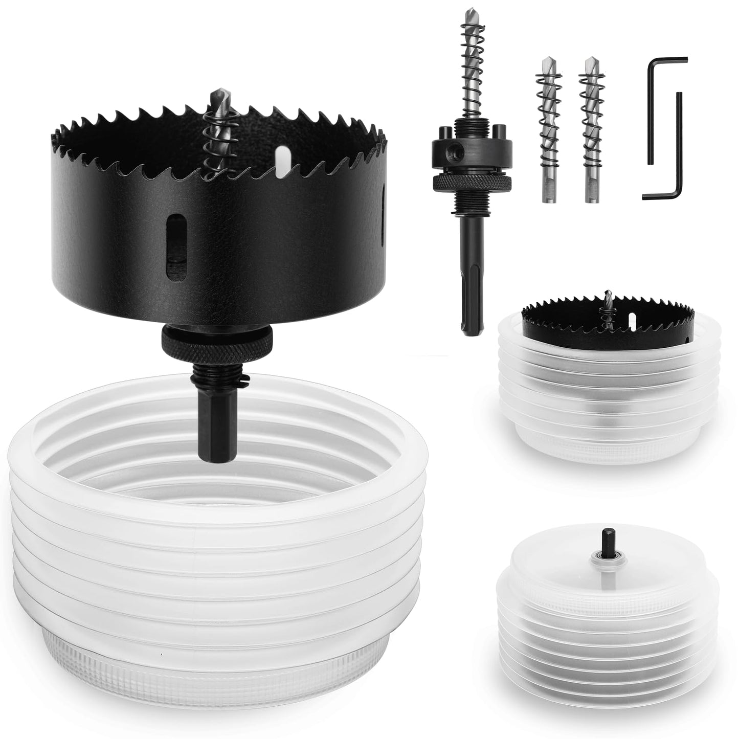 4-5/16" (110mm) Lochsäge für Einbaustrahler, 4-5/16" Bi-Metall Lochschneider mit Staubfangschale, inklusive Sechskantschaft und SDS Plus für LED-Einbaudeckenleuchten, Holz, Metall, Trockenbau, Dosenleuchten