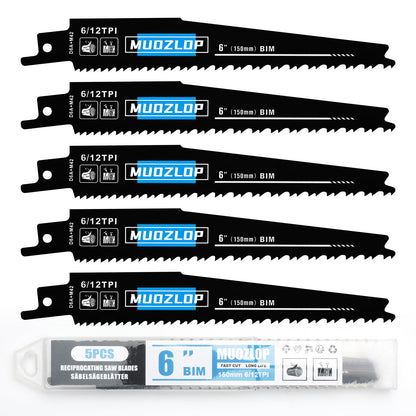 5er-Pack 9-Zoll-Säbelsägeblätter-Set, 6TPI-Sägeblätter aus Kohlenstoffstahl, Holzsägeblätter mit Organizer-Box (5, 6TPI/9 Zoll)