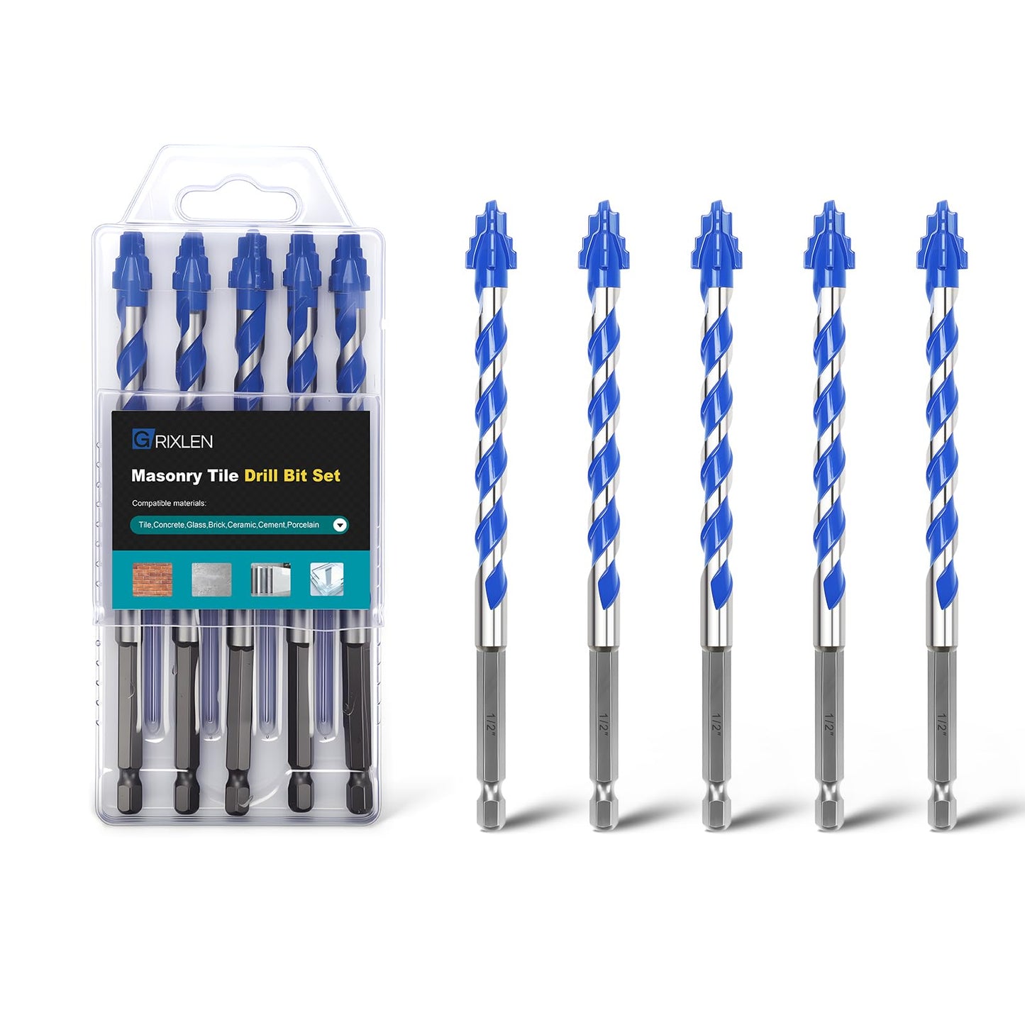 5 Pack 3/16" Tile Drill Bits, Hex Shank Step Masonry Drill Bits for Tile,Concrete, Porcelain,Brick, Glass, Cement, 6" Length
