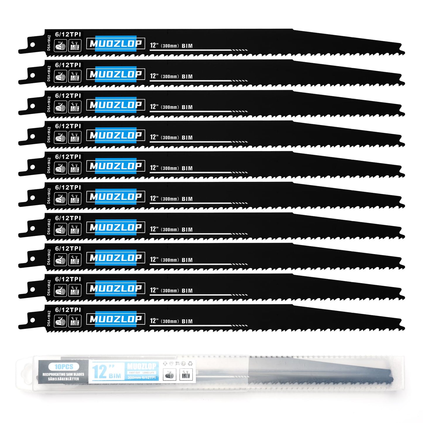 5 Pack 9 inch Reciprocating Saw Blades Set, 6TPI High Carbon Saw Blades, Woodcutting Saw Blades with Organizer Case (5, 6TPI/9 inch)