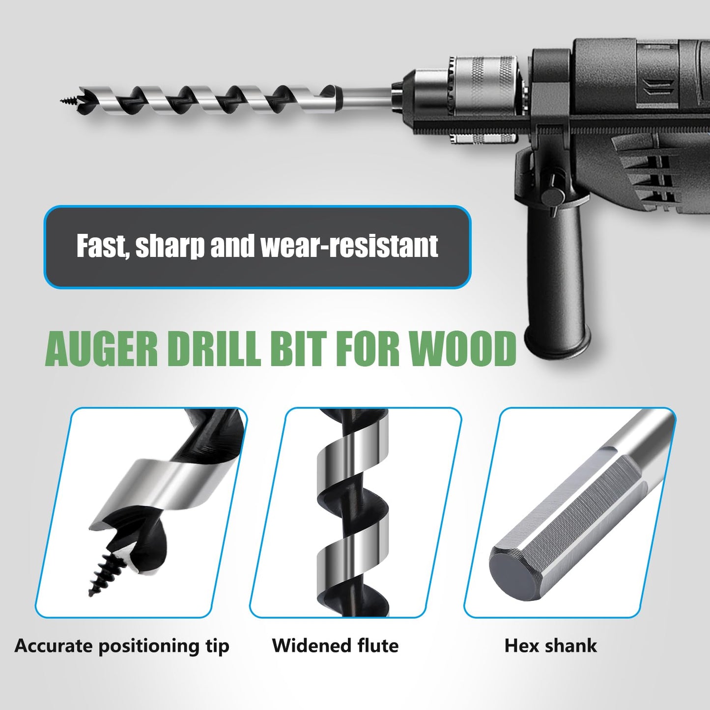 11/16 x 18 inch Auger Drill Bit for Wood, 18mm, 2 Flute, Hex Shank, Perfect for Woodworking and DIY Projects