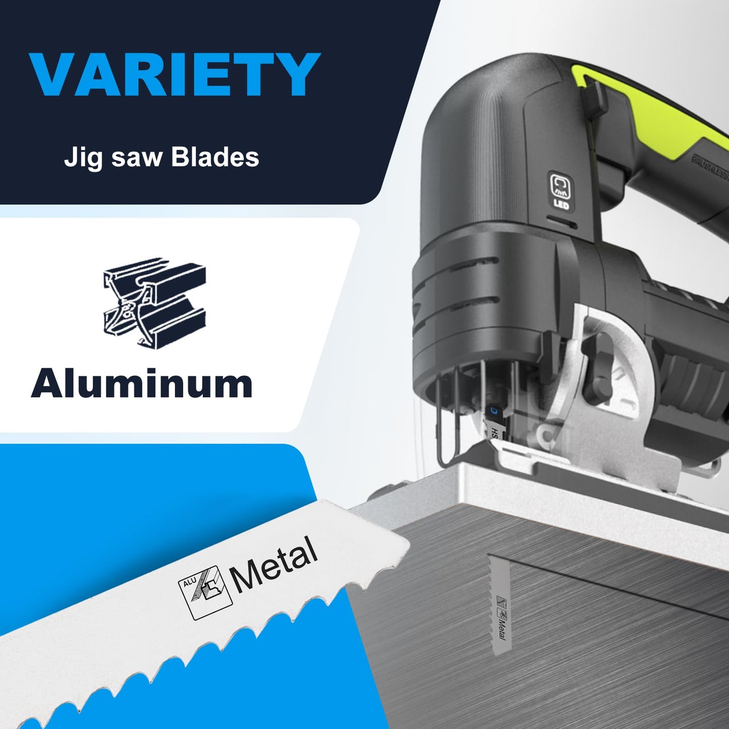 MUOZLOP20pcsT118A Jigsaw Blades，21TPI Jig Saw Blades with Storage Case,T-Shank jig Saw Blades for Metal Cutting (20pcsT118A)