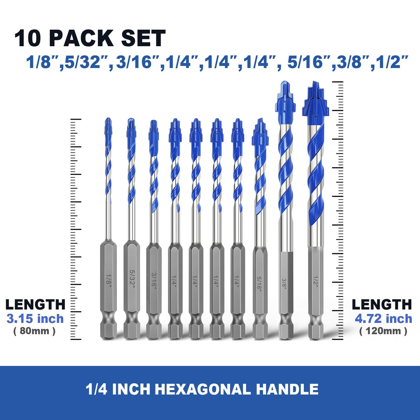 5 Pack 3/16" Tile Drill Bits, Hex Shank Step Masonry Drill Bits for Tile,Concrete, Porcelain,Brick, Glass, Cement, 6" Length