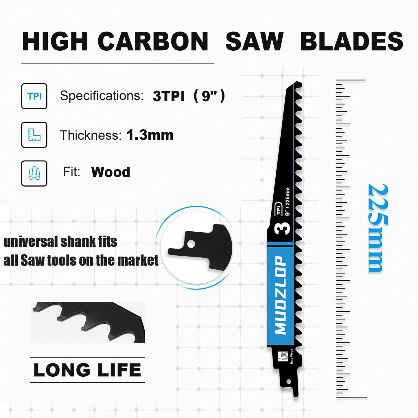2 Pack 12 inch Reciprocating Saw Blades Set，3 TPI High Carbon Saw Blades for Wood Cutting ，Saw Blades with Organizer Case (2, 3T/12inch)