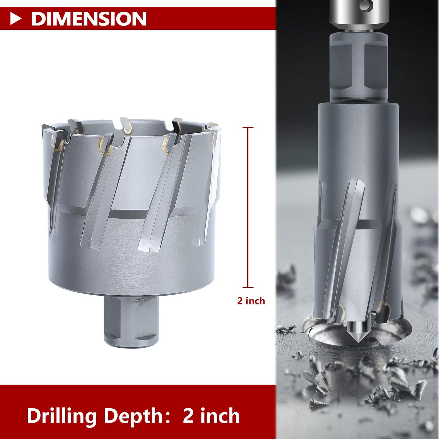 3" x 1-3/8" Annular Cutter with Weldon Shank,75mm Carbide Tip Annular Drill Bit for Stainless Steel, Iron (1-3/8" Depth, 3" (75mm) Diameter)