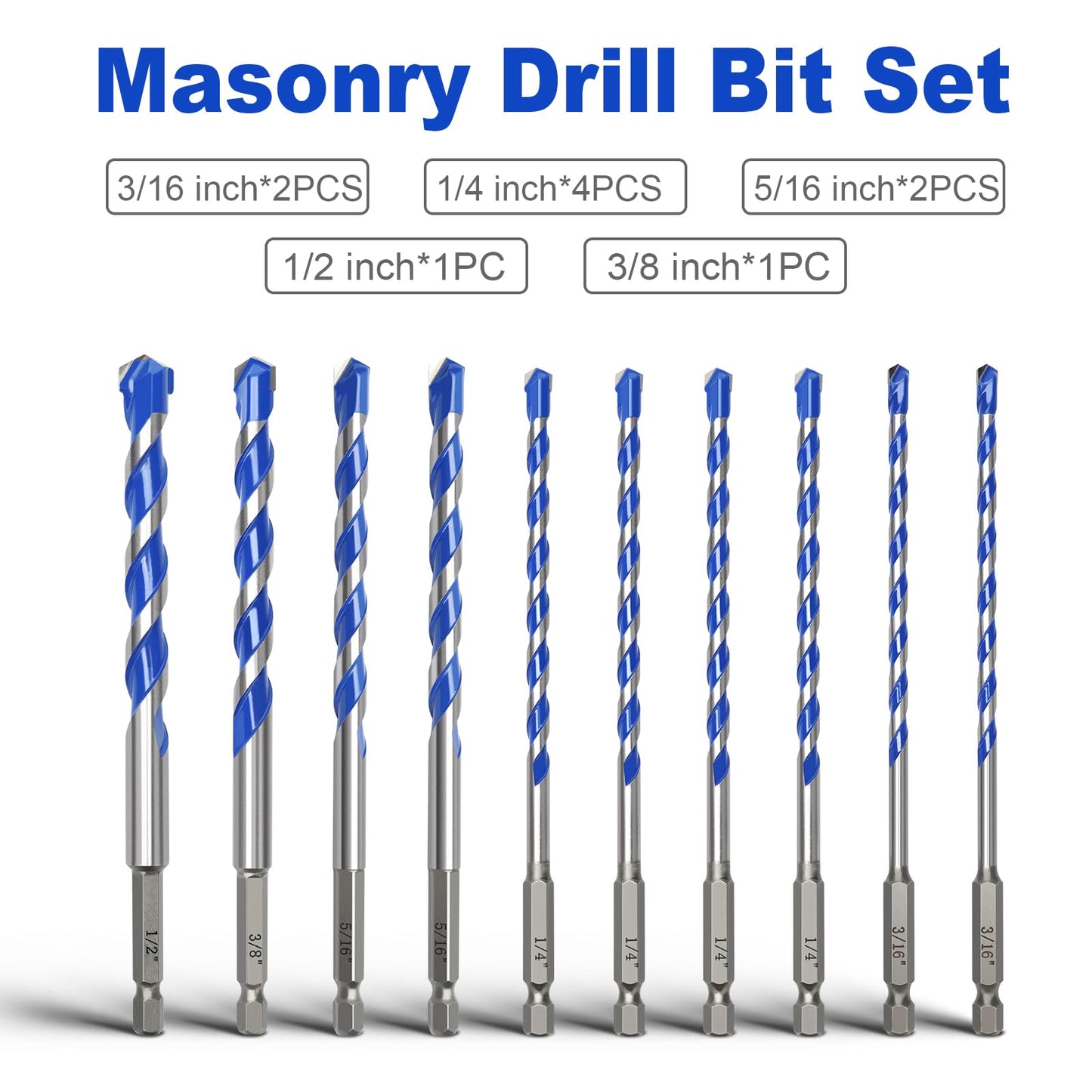 5 Pack 1/8 inch Masonry Drill Bit Set,Concrete Drill Bit Set with Hex Shank,Carbide Tip Drill Bits for Concrete, Cement, Tile,Brick, Plastic and Ceramic (1/8"（5 Pcs）)