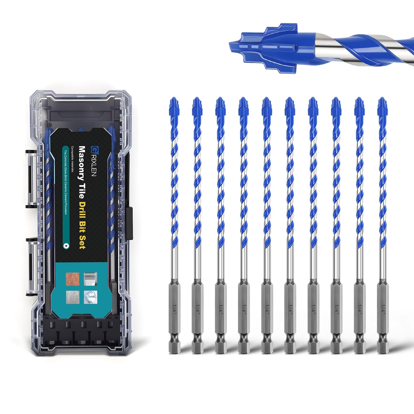 5 Pack 3/16" Tile Drill Bits, Hex Shank Step Masonry Drill Bits for Tile,Concrete, Porcelain,Brick, Glass, Cement, 6" Length
