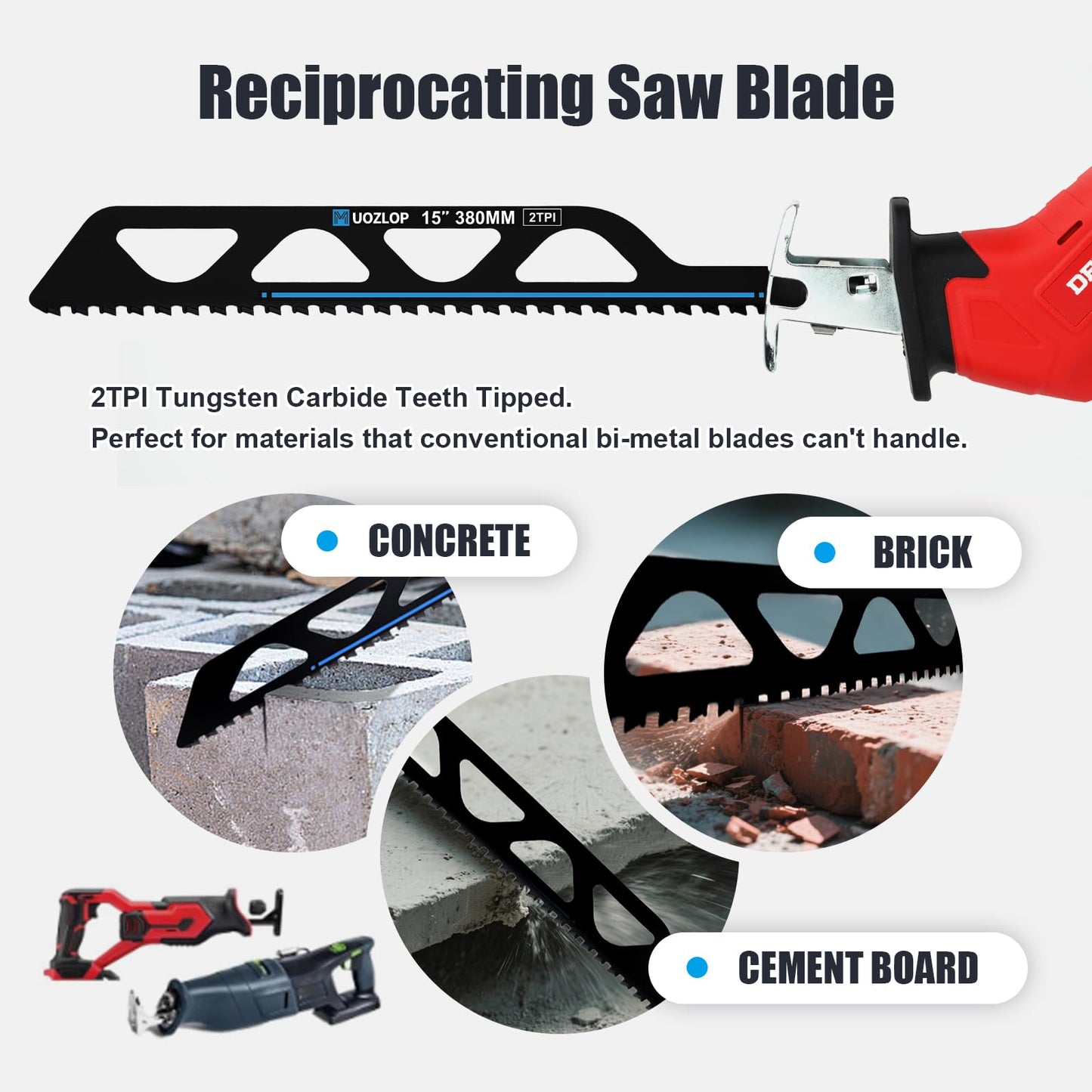 12 inch Masonry Reciprocating Saw Blades,2TPI Carbide Blade Strong teeths for Cutting Brick, Cement, Porous Concrete，3 Pack (3, 12 inch)