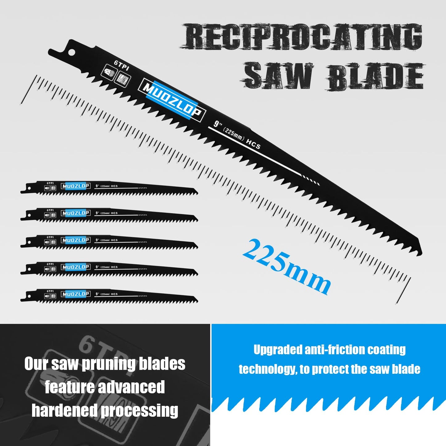 5 Pack 9 inch Reciprocating Saw Blades Set, 6TPI High Carbon Saw Blades, Woodcutting Saw Blades with Organizer Case (5, 6TPI/9 inch)