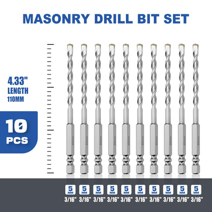 3er-Pack 1/4"(6mm) Sechskantschaft Hammerbohrer Steinbohrer, 110mm Länge Steinbohrer für Beton, Zement, Ziegel, Stein (3 Stück, 1/4" x 4.3" (6x110mm))