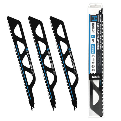 12 Zoll Mauerwerk-Säbelsägeblätter, 2ZpZ Hartmetallklinge, starke Zähne zum Schneiden von Ziegel, Zement, Porenbeton, 3er-Pack (3, 12 Zoll)