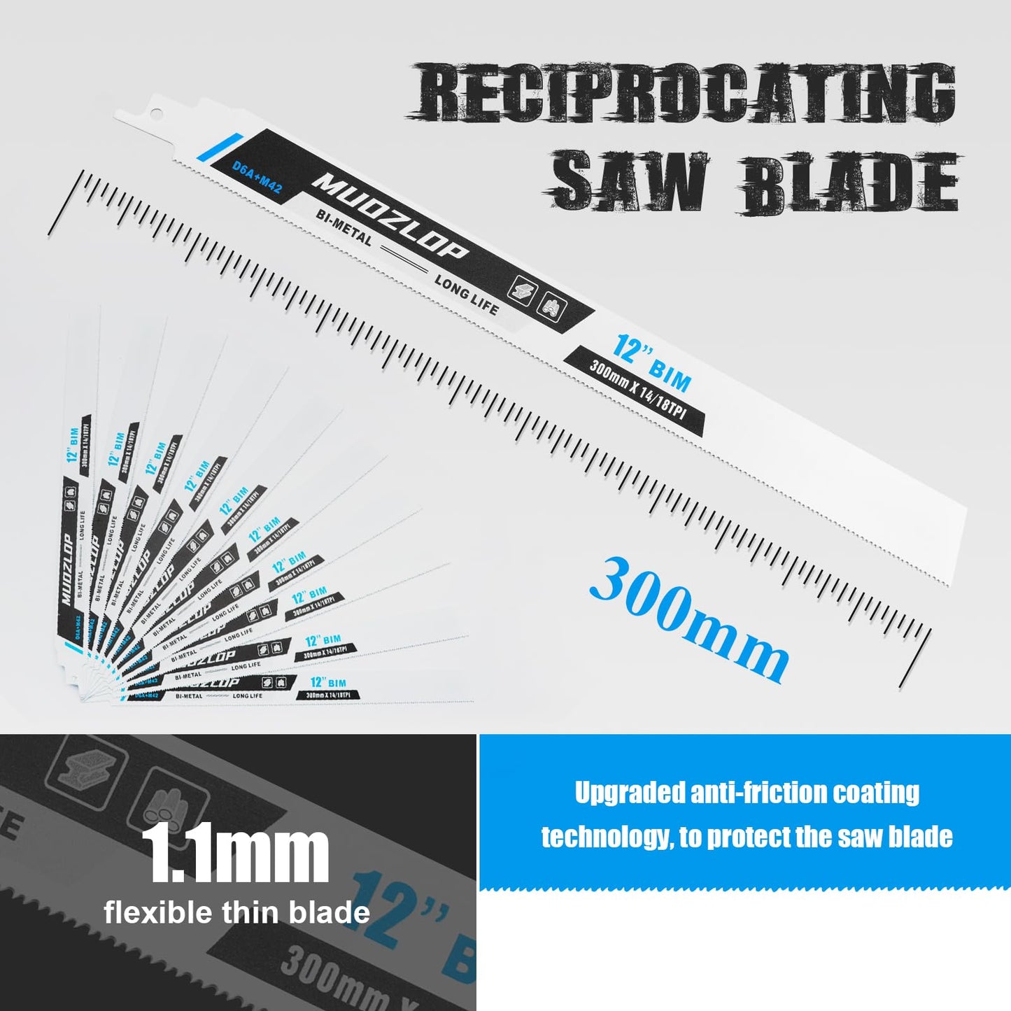 5 Pack 9 inch Reciprocating Saw Blades Set, 6TPI High Carbon Saw Blades, Woodcutting Saw Blades with Organizer Case (5, 6TPI/9 inch)