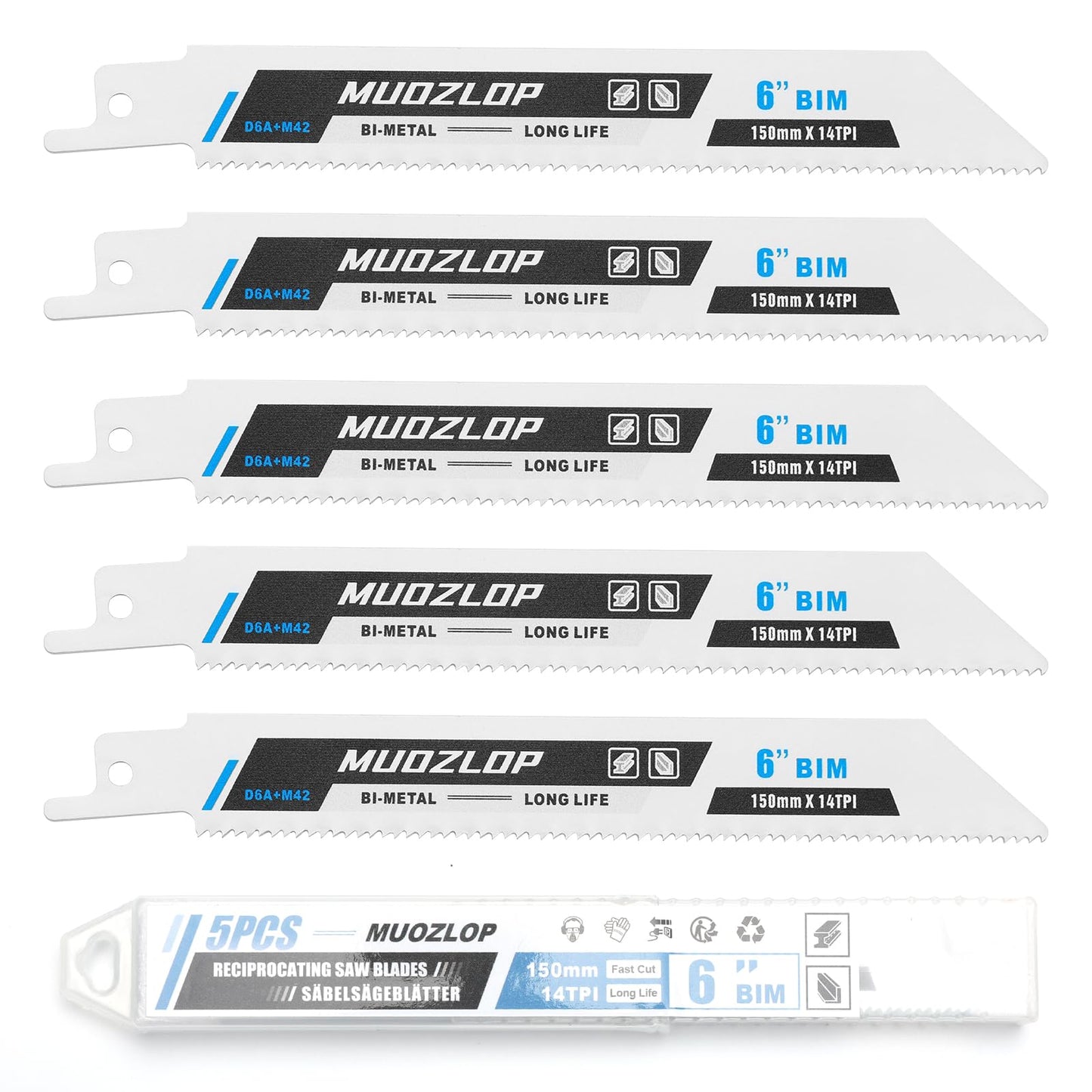 5 Pack 9 inch Reciprocating Saw Blades Set, 6TPI High Carbon Saw Blades, Woodcutting Saw Blades with Organizer Case (5, 6TPI/9 inch)