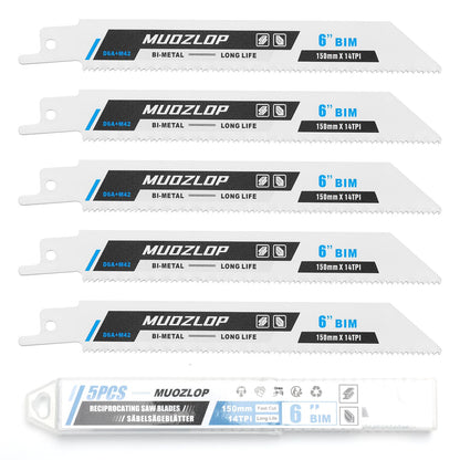 5er-Pack 9-Zoll-Säbelsägeblätter-Set, 6TPI-Sägeblätter aus Kohlenstoffstahl, Holzsägeblätter mit Organizer-Box (5, 6TPI/9 Zoll)