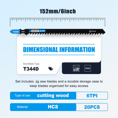 MUOZLOP 20tlg. Stichsägeblätter, 21TPI Stichsägeblätter mit Aufbewahrungsbox, T-Schaft Stichsägeblätter zum Metallschneiden (20tlg. T118A)