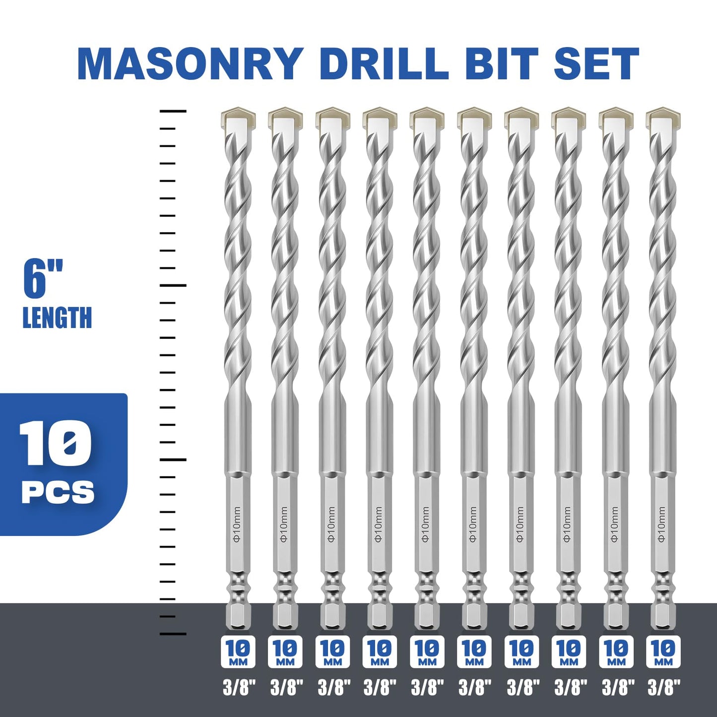 3 Pack 1/4"(6mm) Hex Shank Hammer Drill Masonry Bits, 4.3" Length Masonry Drill Bits for Concrete, Cement, Brick, Stone (3 Pieces, 1/4" x 4.3" (6x110mm))