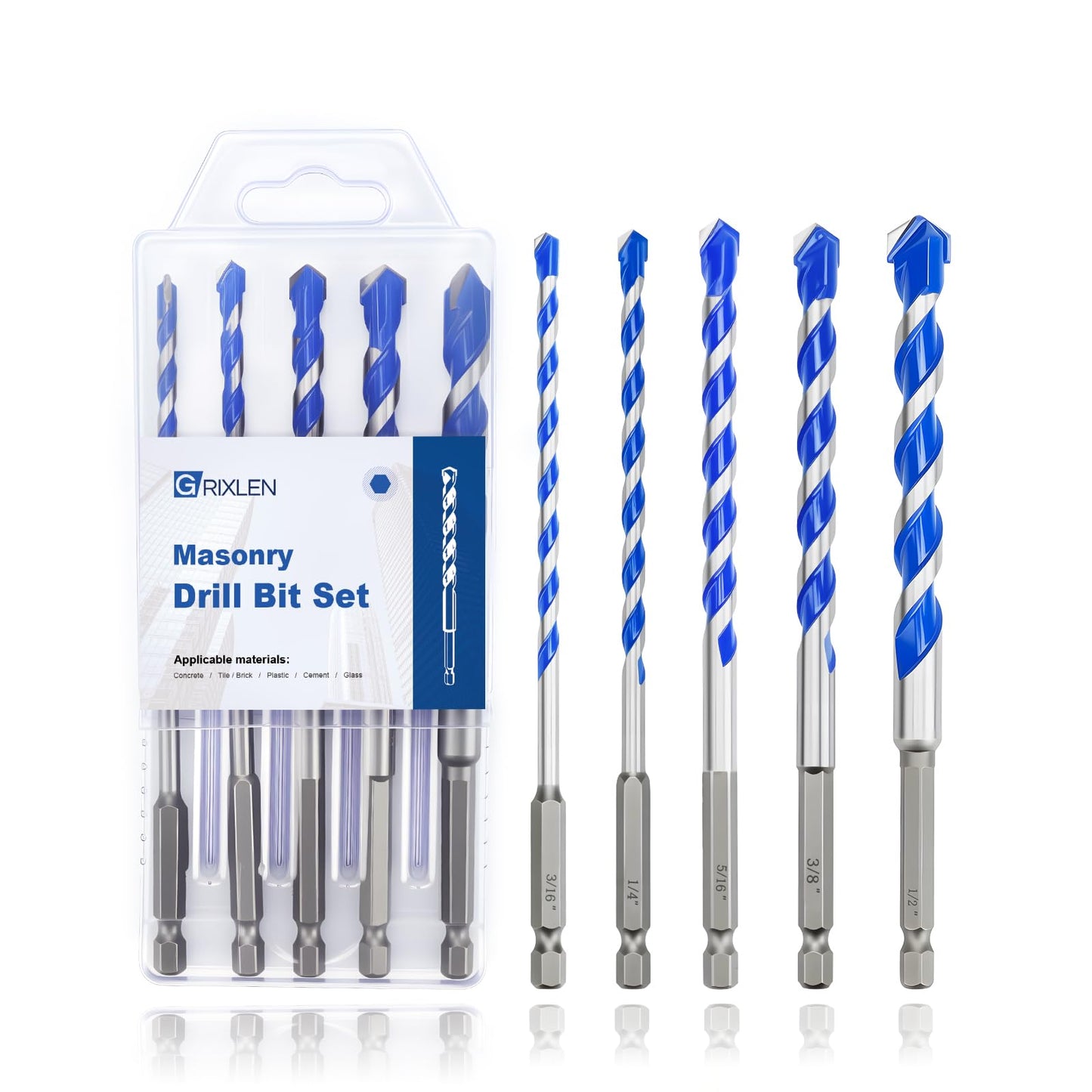5 Pack 5/32" Masonry Drill Bit Set,Concrete Drill Bit Set,Concrete Drill Bits for Concrete, Tile,Brick, Cement,Glass (Hex Shank, 5/32 inch（ 5 Pack ）)