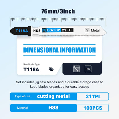 MUOZLOP 20tlg. Stichsägeblätter, 21TPI Stichsägeblätter mit Aufbewahrungsbox, T-Schaft Stichsägeblätter zum Metallschneiden (20tlg. T118A)