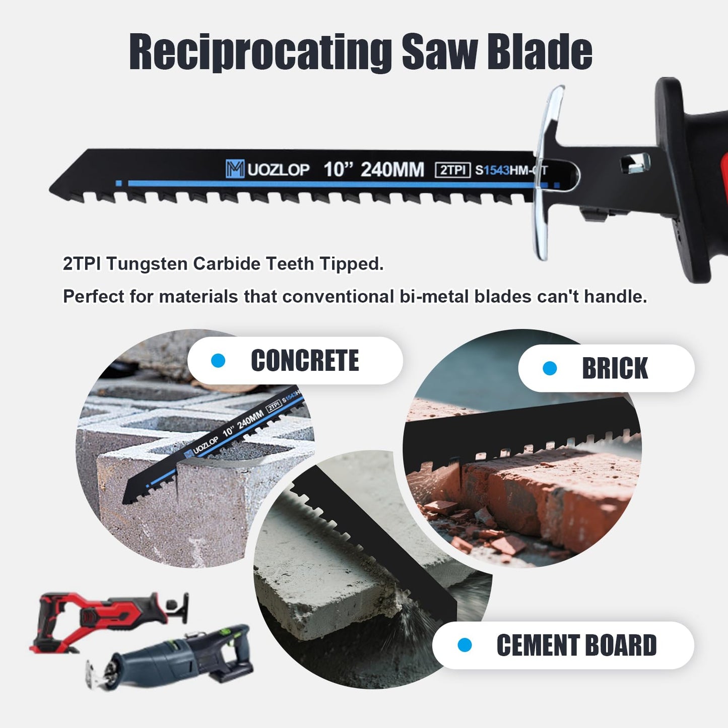 12 inch Masonry Reciprocating Saw Blades,2TPI Carbide Blade Strong teeths for Cutting Brick, Cement, Porous Concrete，3 Pack (3, 12 inch)