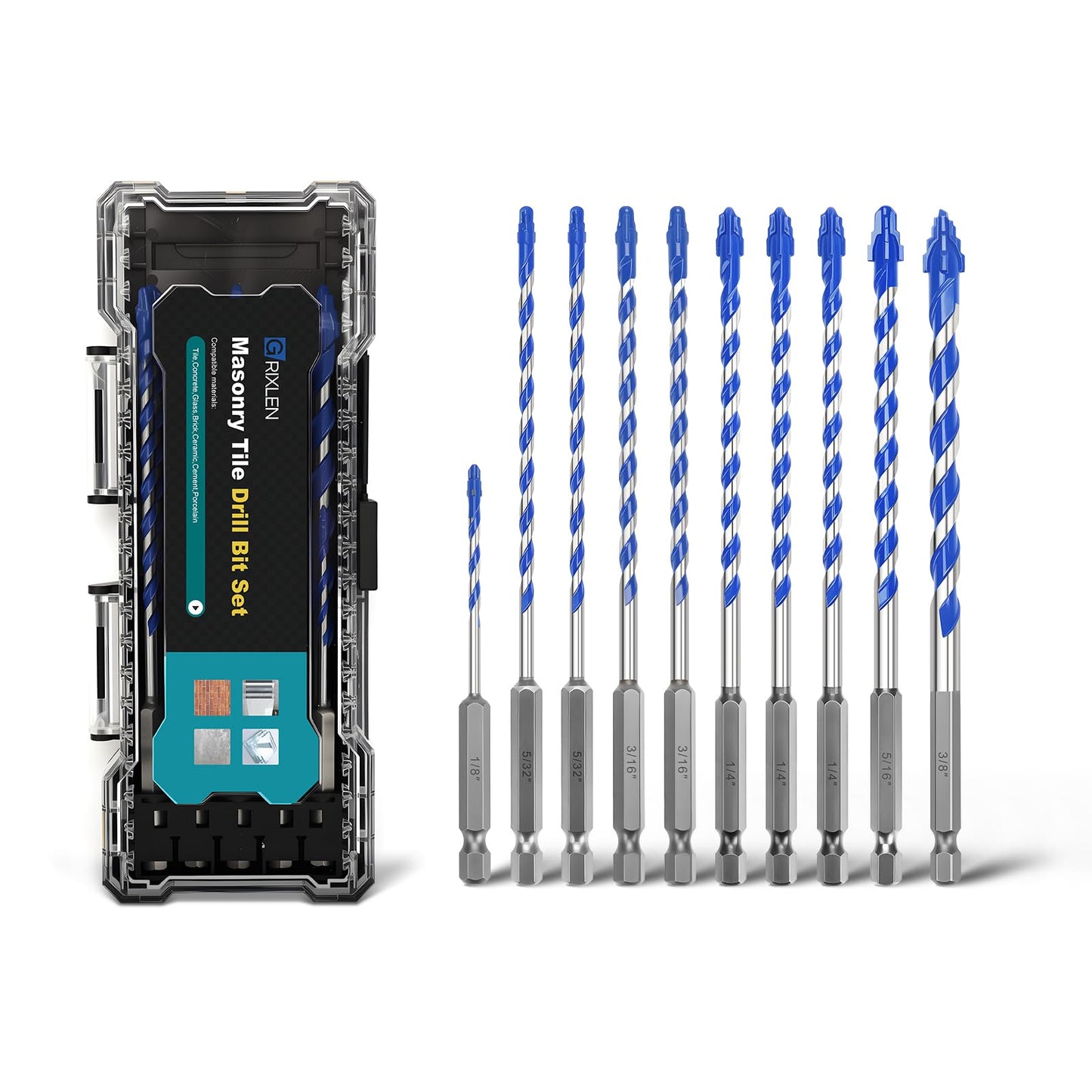 5 Pack 3/16" Tile Drill Bits, Hex Shank Step Masonry Drill Bits for Tile,Concrete, Porcelain,Brick, Glass, Cement, 6" Length