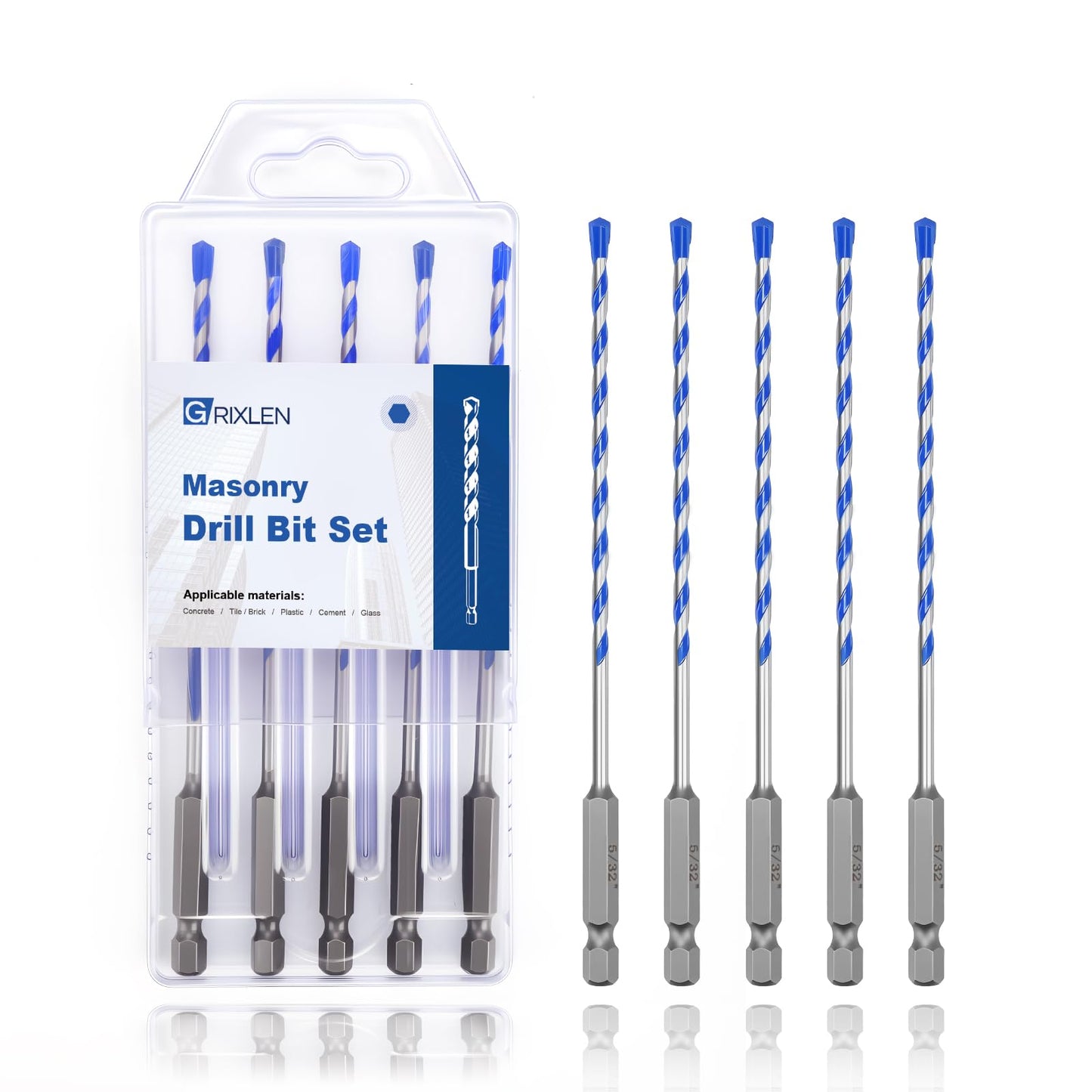 5 Pack 5/32" Masonry Drill Bit Set,Concrete Drill Bit Set,Concrete Drill Bits for Concrete, Tile,Brick, Cement,Glass (Hex Shank, 5/32 inch（ 5 Pack ）)