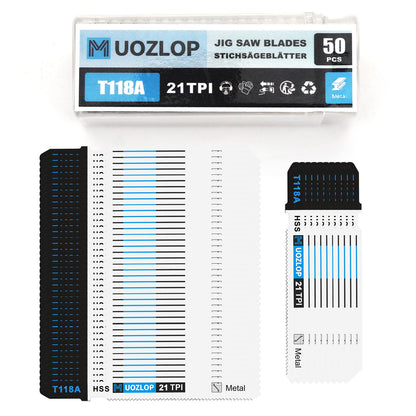 MUOZLOP 20tlg. Stichsägeblätter, 21TPI Stichsägeblätter mit Aufbewahrungsbox, T-Schaft Stichsägeblätter zum Metallschneiden (20tlg. T118A)