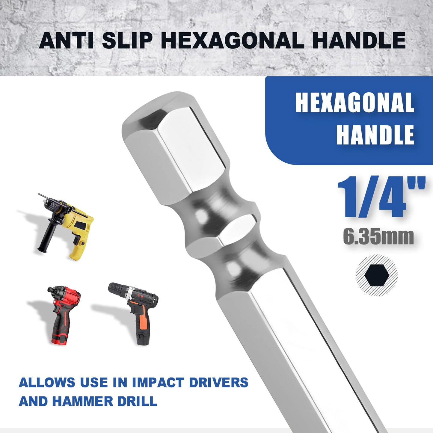 3 Pack 1/4"(6mm) Hex Shank Hammer Drill Masonry Bits, 4.3" Length Masonry Drill Bits for Concrete, Cement, Brick, Stone (3 Pieces, 1/4" x 4.3" (6x110mm))