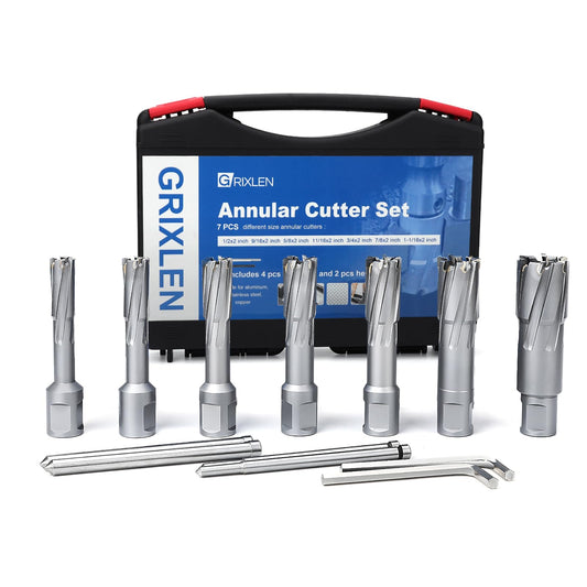 12 Pack 7/16 to 1-1/8 inch Annular Cutters Set with Weldon Shank,11mm ~ 29mm Carbide Tip Annular Drill Bit for Stainless Steel, Iron (1-3/8 inch Depth Set)