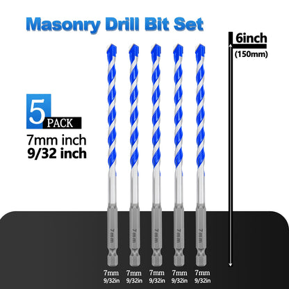 5er-Pack 5/32" Mauerbohrer-Set, Betonbohrer-Set, Betonbohrer für Beton, Fliesen, Ziegel, Zement, Glas (Sechskantschaft, 5/32 Zoll (5er-Pack))
