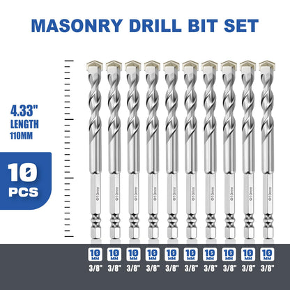 3er-Pack 1/4"(6mm) Sechskantschaft Hammerbohrer Steinbohrer, 110mm Länge Steinbohrer für Beton, Zement, Ziegel, Stein (3 Stück, 1/4" x 4.3" (6x110mm))
