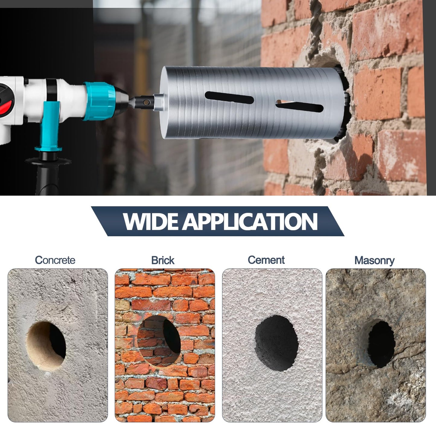 3 inch Diamond Dry Core Drill Bit, 10" Drilling Depth, 5/8"-11 Thread Core Drill Bit for Concrete Masonry Brick Block, Includes 3 Adapters SDS Plus, SDS Max and Hex (3 inch)
