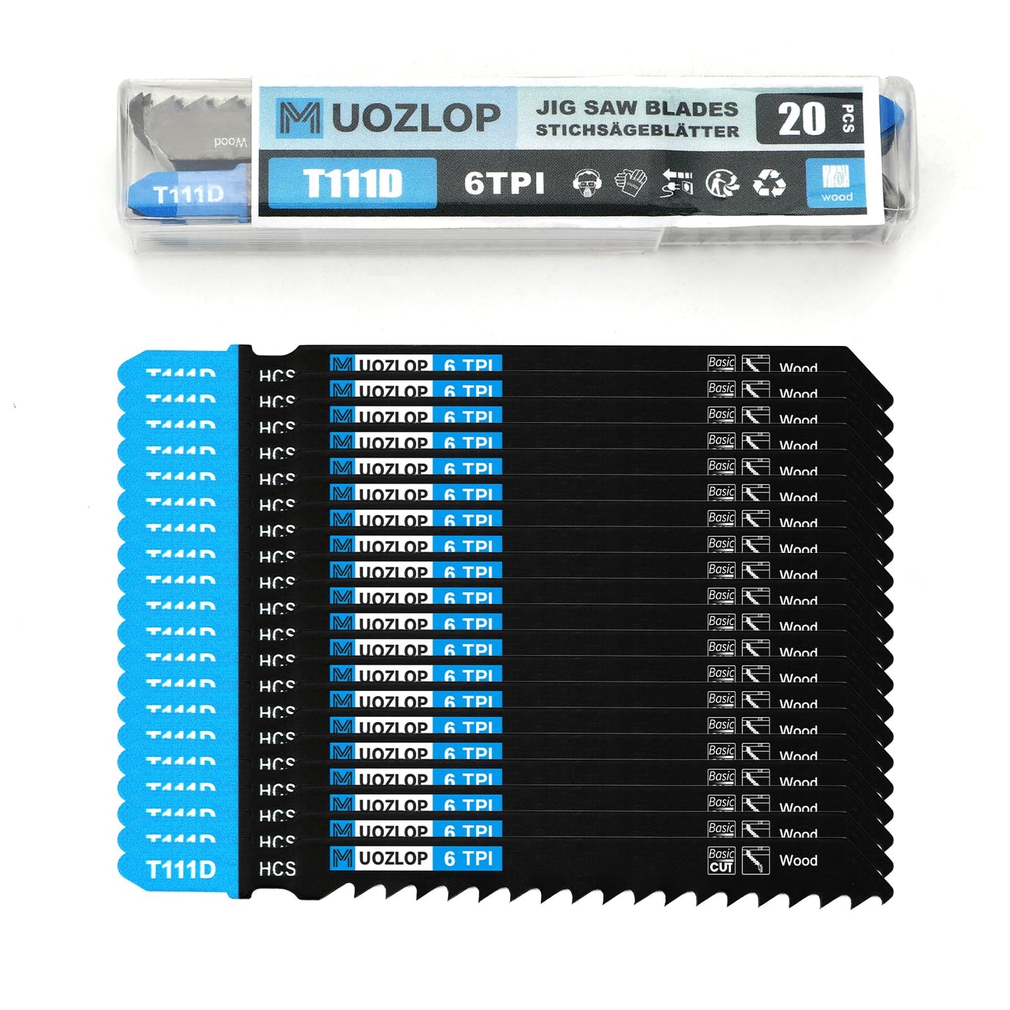 MUOZLOP20pcsT118A Jigsaw Blades，21TPI Jig Saw Blades with Storage Case,T-Shank jig Saw Blades for Metal Cutting (20pcsT118A)